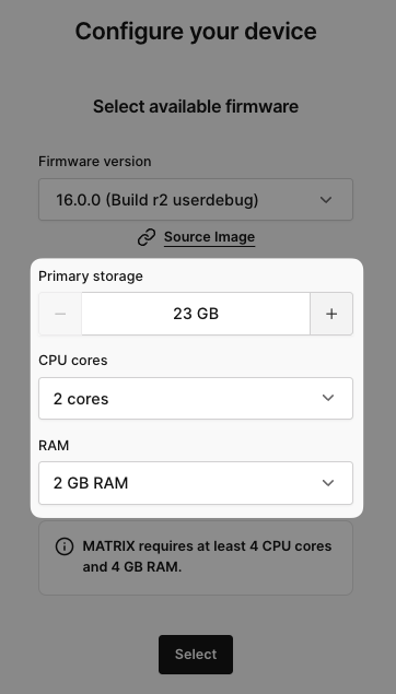 CPU and RAM Settings