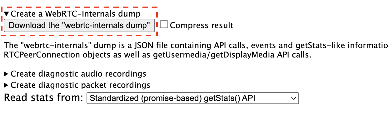 Create a WebRTC-Internal dump