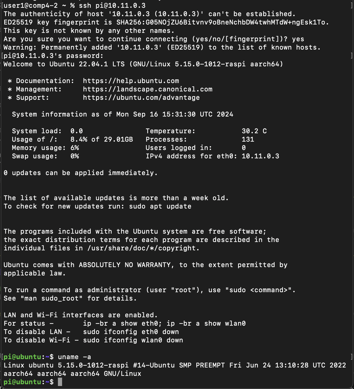 showing the terminal log