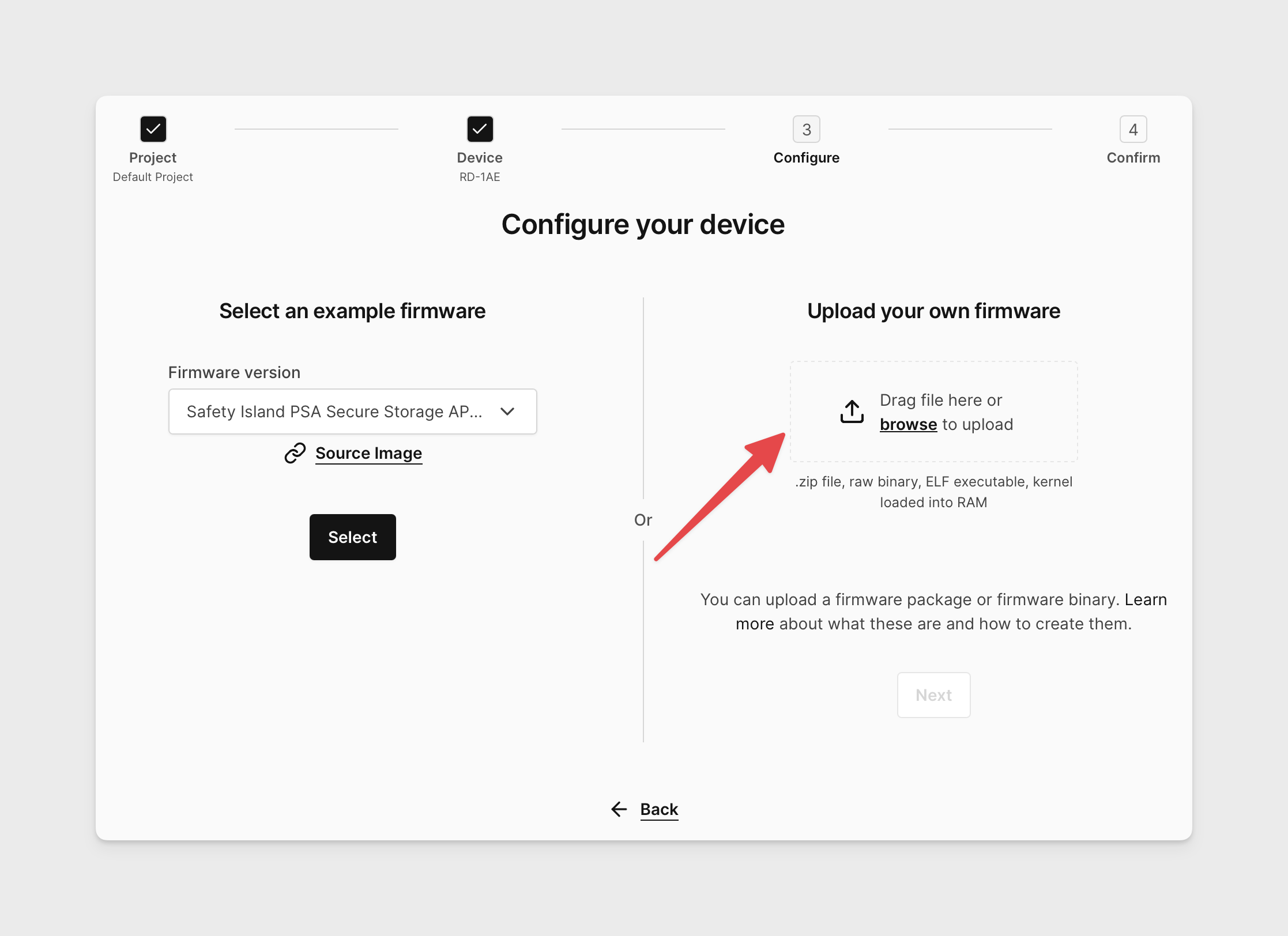 Upload a custom RD-1AE firmware image