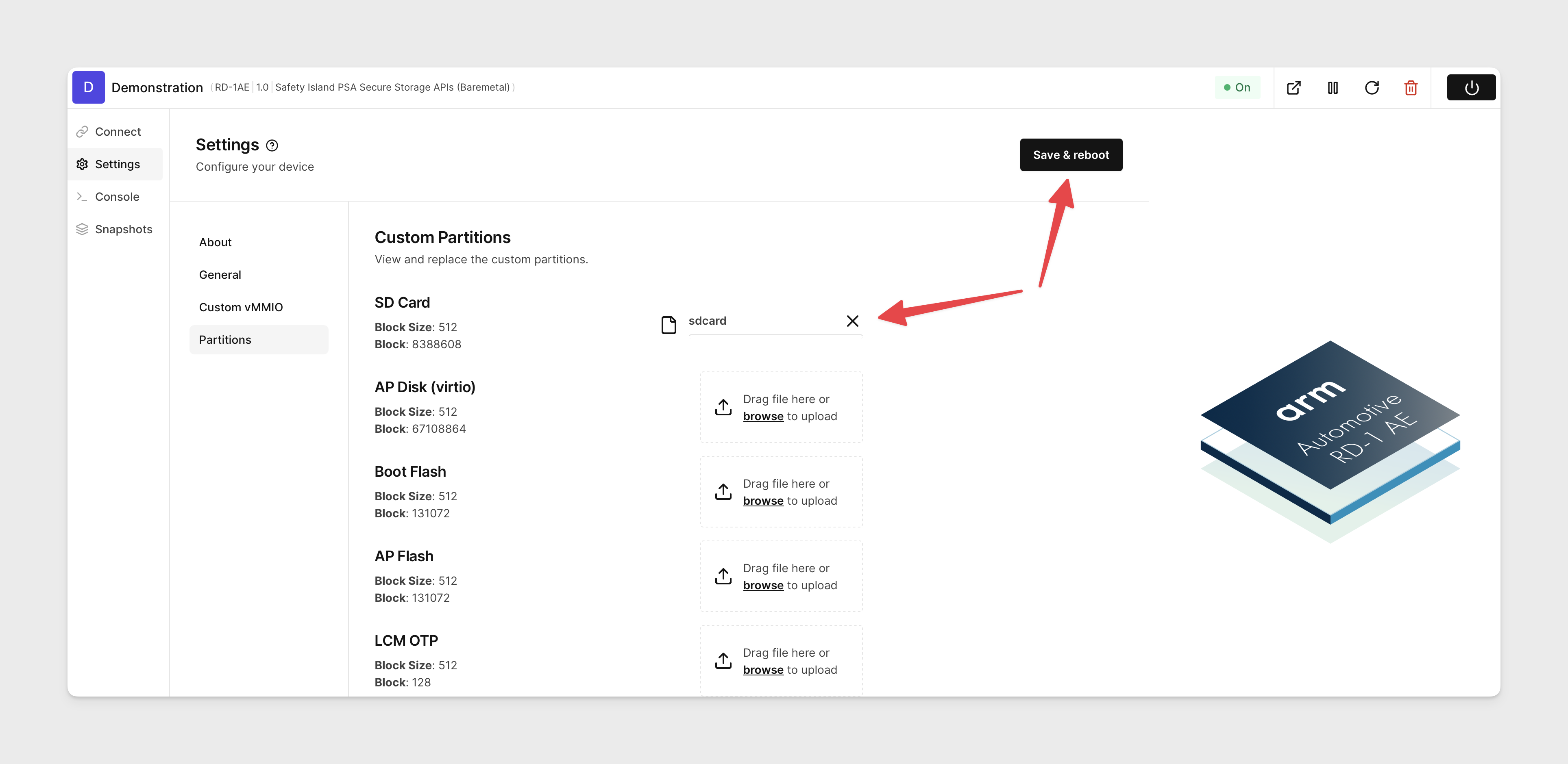 Upload the custom ISO to the SD card partition