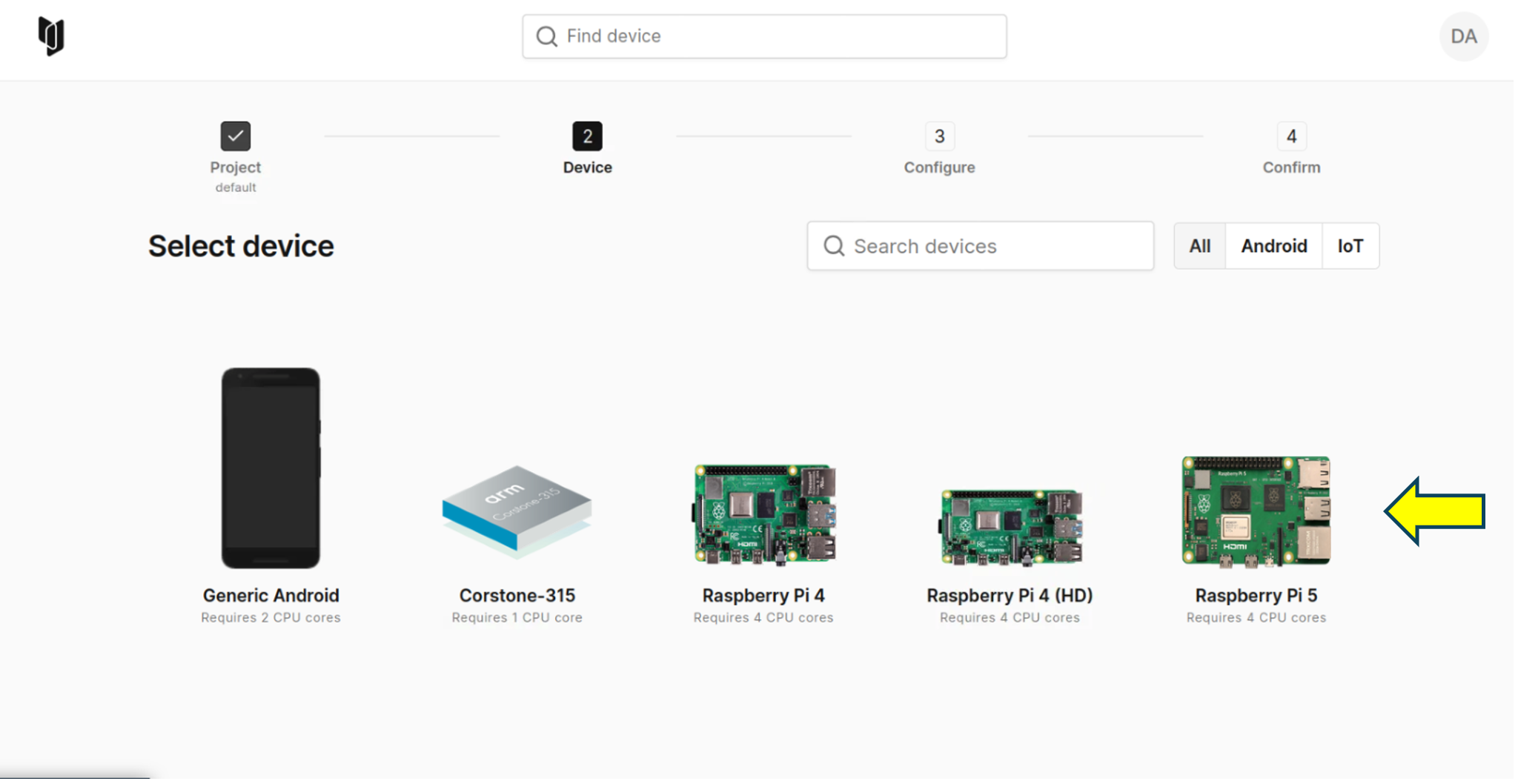 Select Raspberry Pi 5