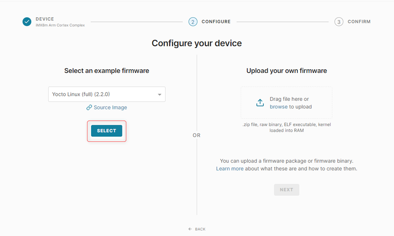Select stock firmware Yocto Linux (2.2.0)