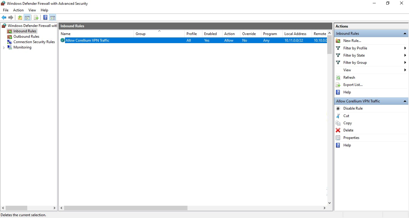 inbound rules dialog