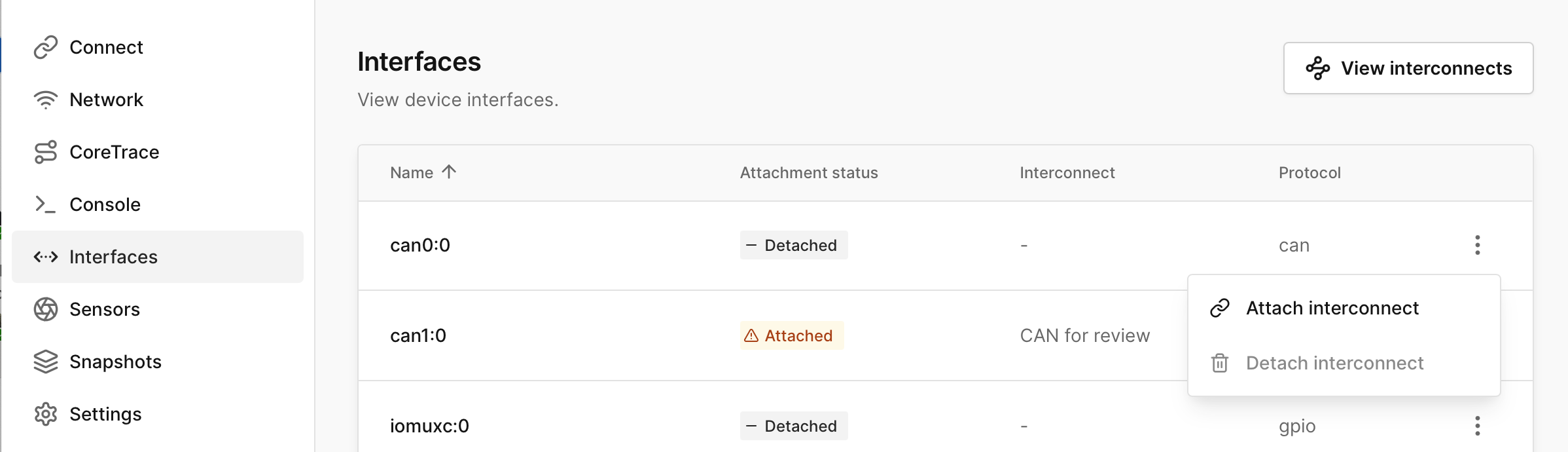 Interfaces Tab