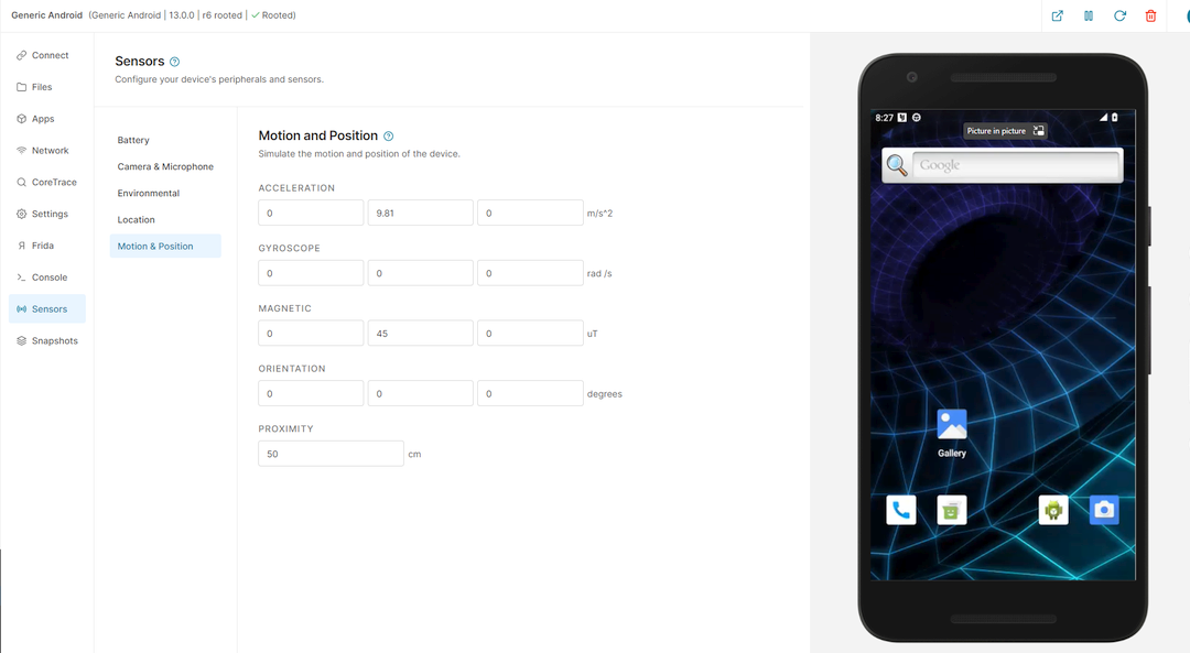 Motion and Position settings on Android