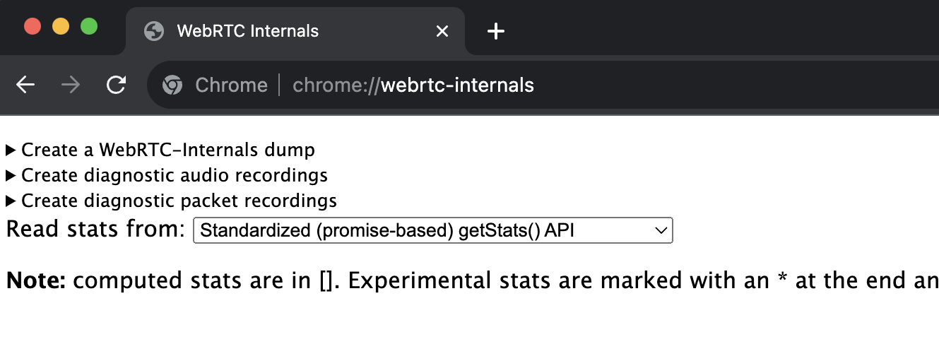 Navigate to WebRTC Internals