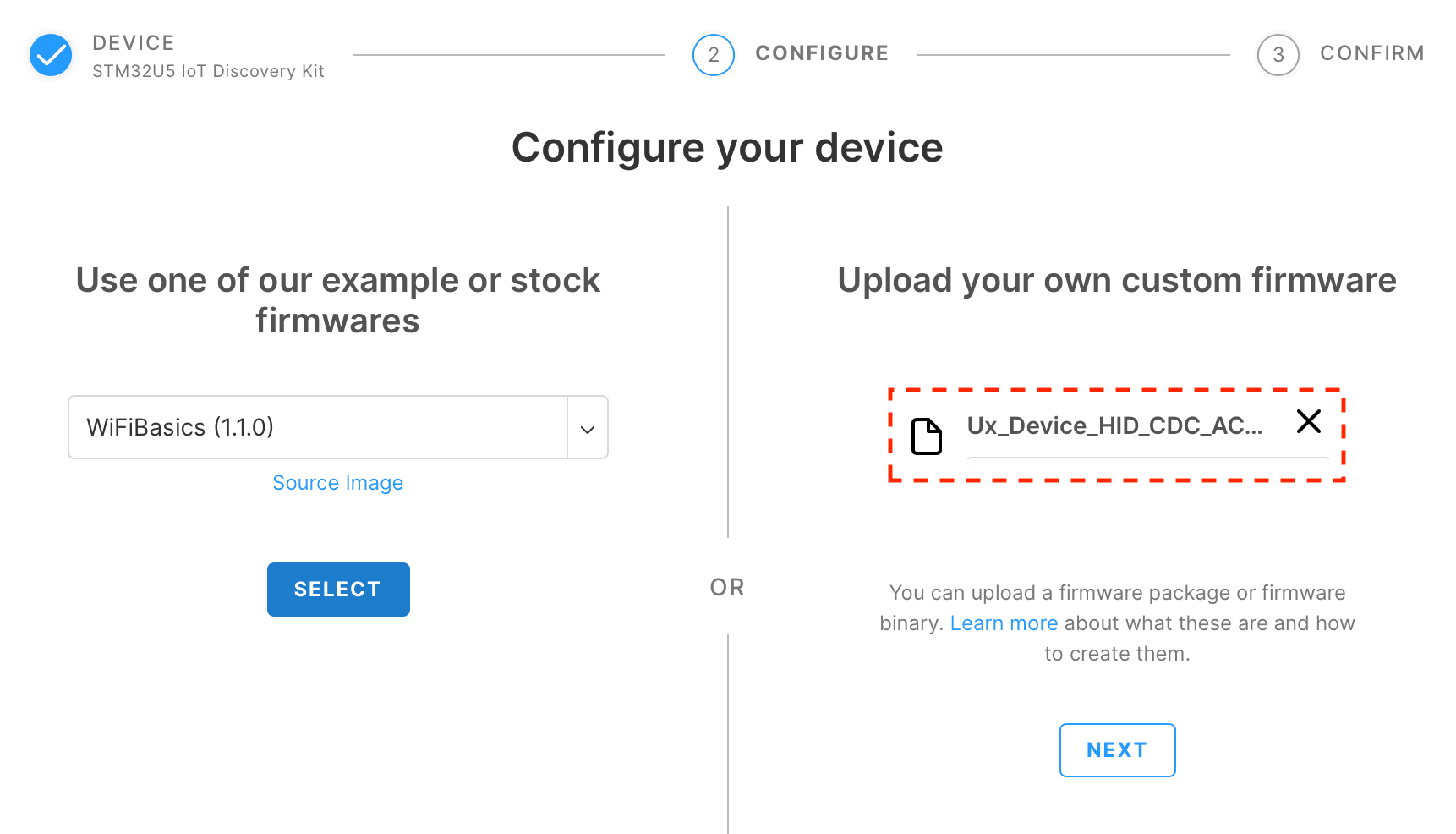 Upload LED firmware