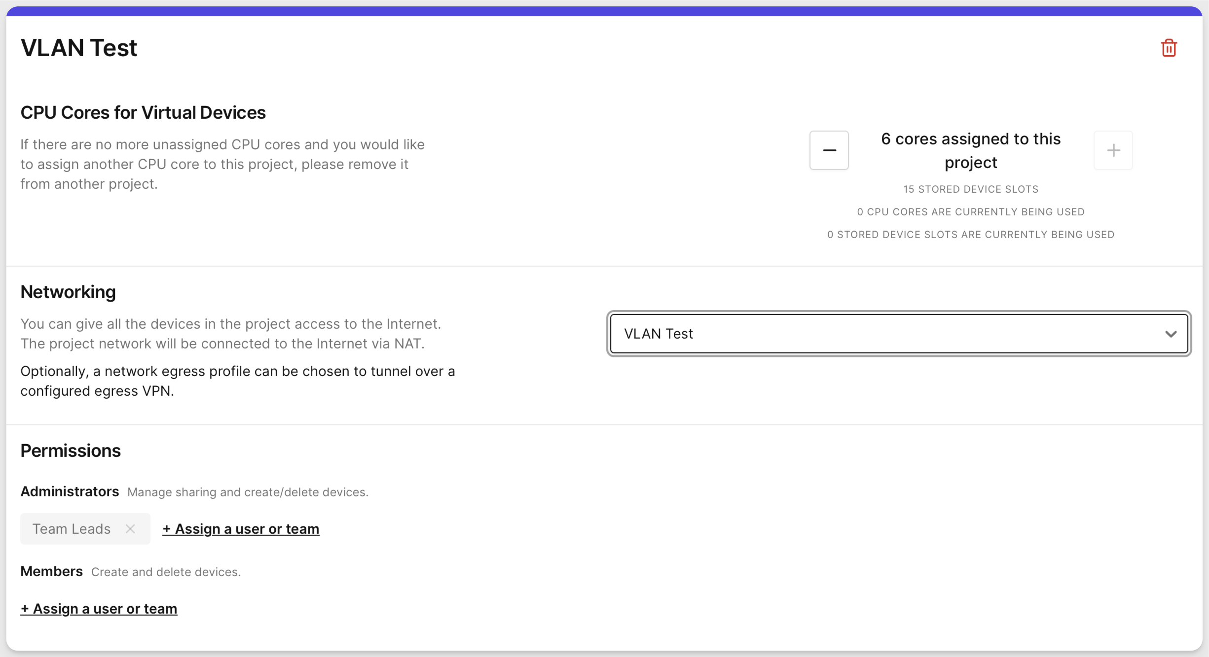 Select VLAN for project